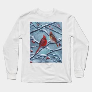 magical night cardinals by Renee L. Lavoie Long Sleeve T-Shirt